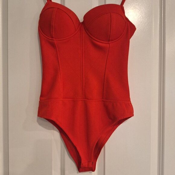Red V-Neck Strappy Bodysuit S-? - Picture 1 of 7